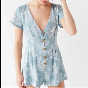 Urban Outfitters Romper vneck short sleeve Julian Floral Chambray Playsuit